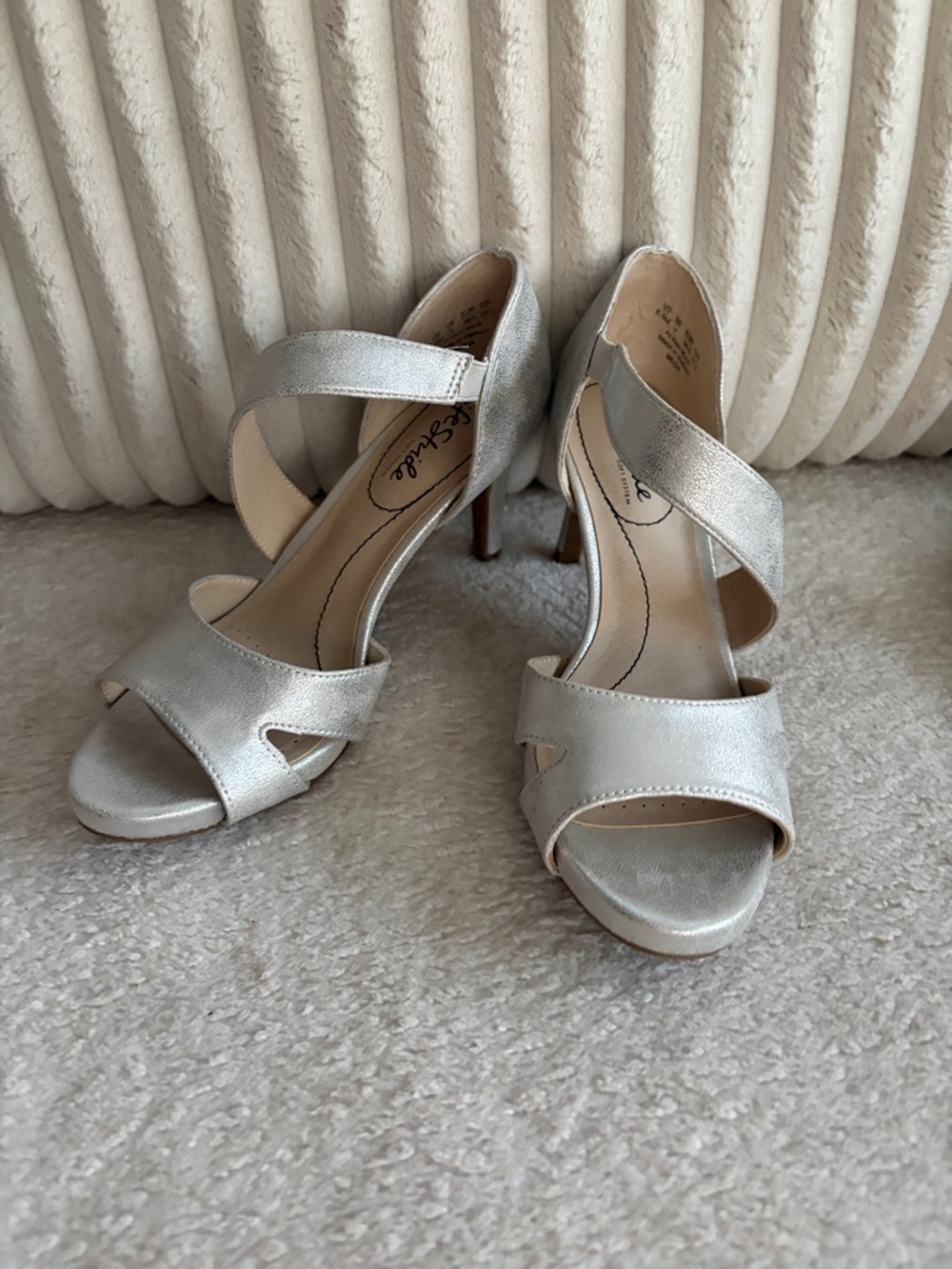 Life Stride Silver Metallic Crisscross Open-Toe Heels